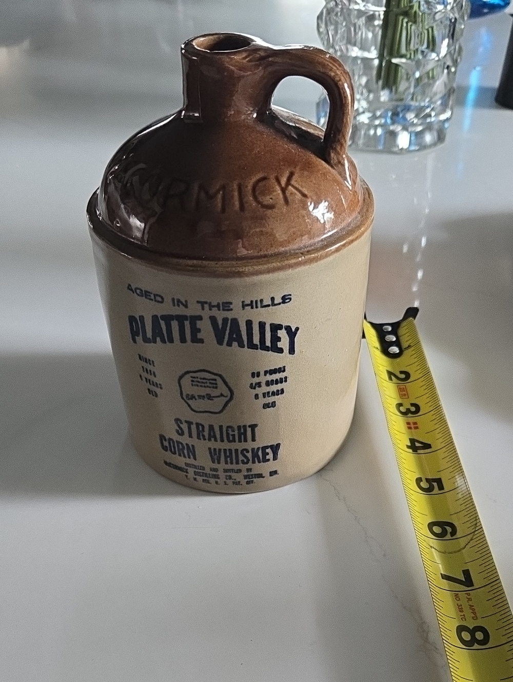 Platte Valley Straight Corn Whiskey Ceramic Jug - Brown and Cream